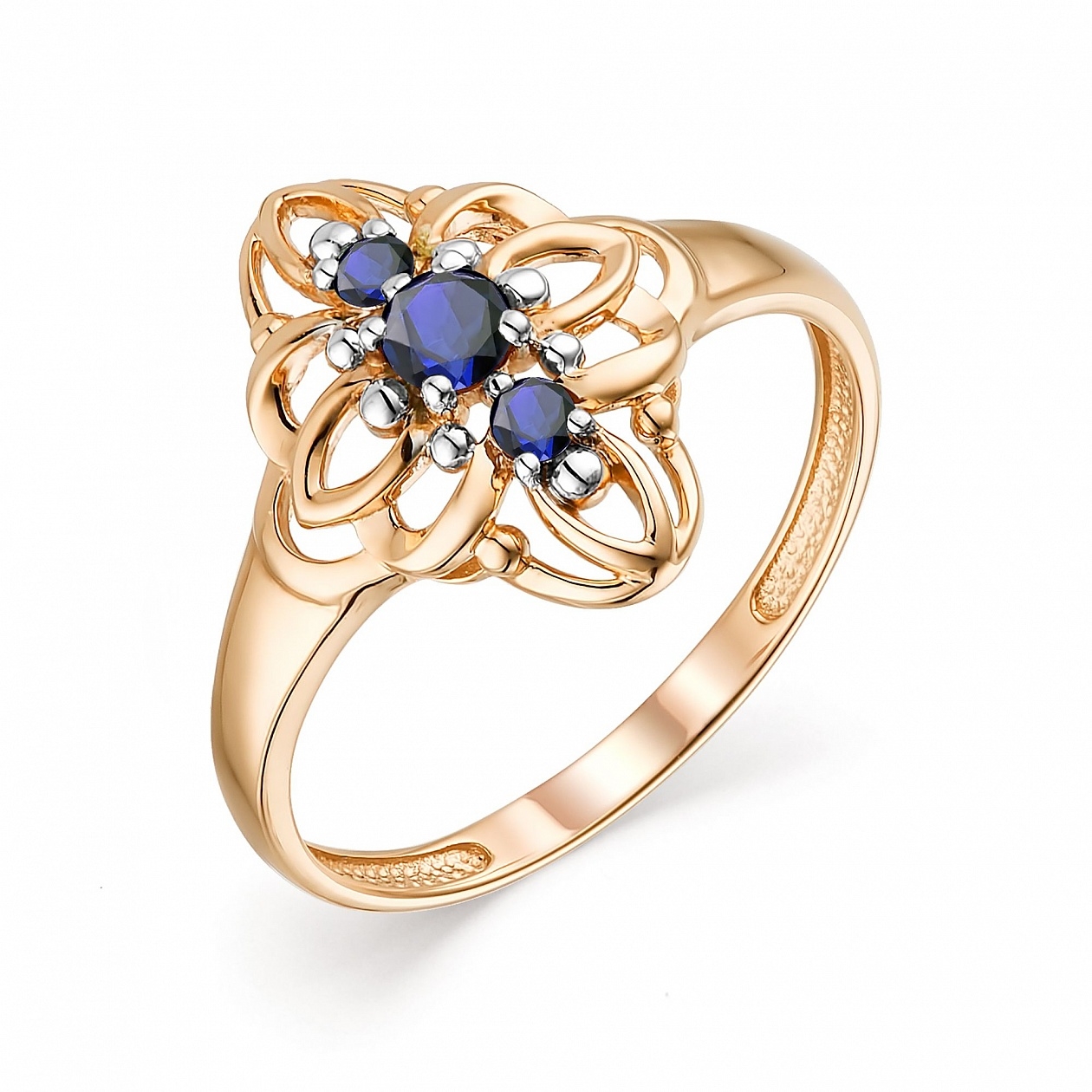 Ювелирная фабрика «Алькор» Женское кольцо из красного золота с сапфиром
