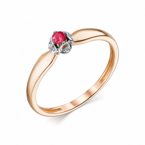 Кольцо из красного золота с рубином и бриллиантом