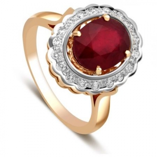 Кольцо из красного золота с бриллиантами и рубином 3,82 карат