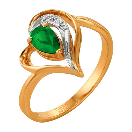 Т-13107 золотое кольцо с изумрудом и бриллиантами