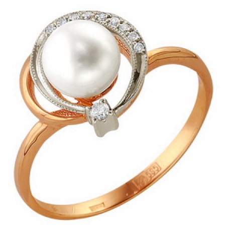 Т-13059 золотое кольцо с жемчугом и бриллиантами