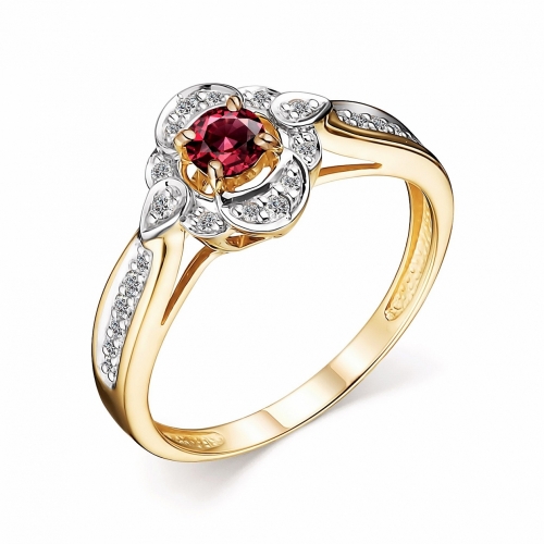 Кольцо из желтого золота с рубином и бриллиантами