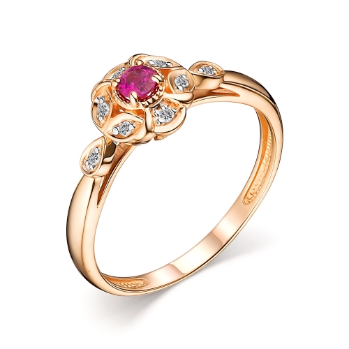 Кольцо из золота с рубином и бриллиантом