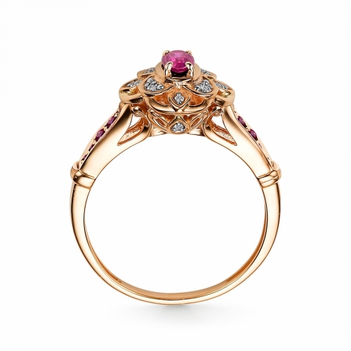 Кольцо из красного золота с рубином и бриллиантами