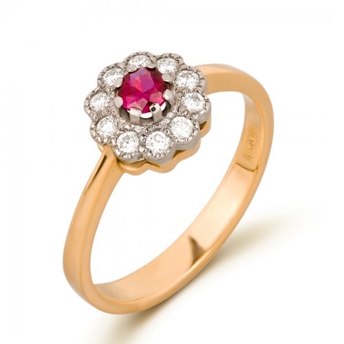 Кольцо из жёлтого золота с бриллиантами и рубином