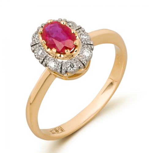 Кольцо из жёлтого золота с бриллиантами и рубином
