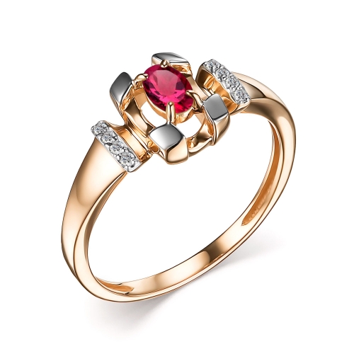 Кольцо из красного золота 585 пробы с рубином, бриллиантом
