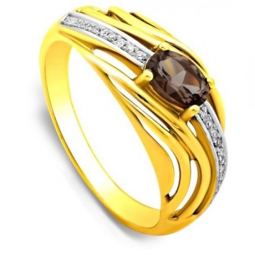 Кольцо из жёлтого золота с бриллиантами и дымчатым кварцем