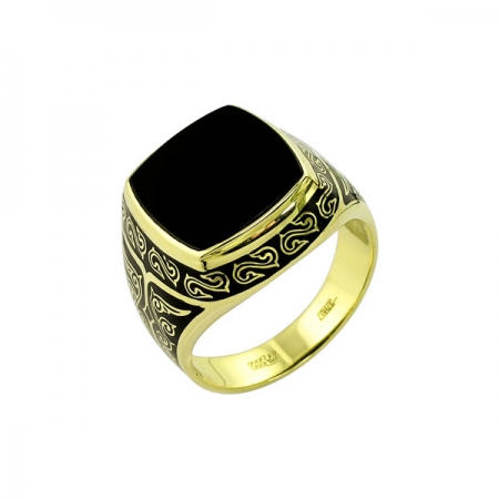 Кольцо-печатка из золота с ониксом и эмалью