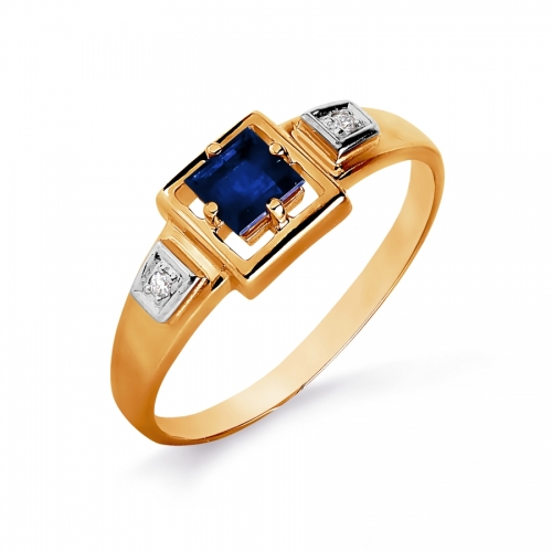 Ювелирный завод Топаз Золотое кольцо с сапфиром, бриллиантами
