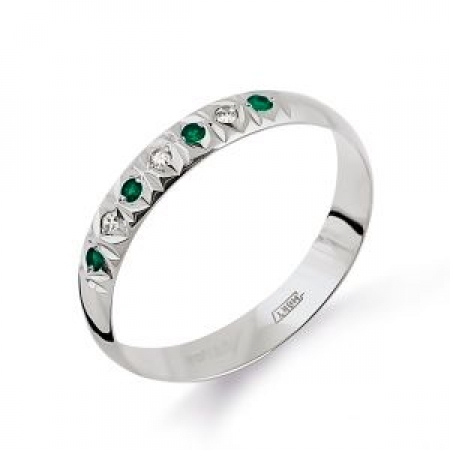 Т30161733 кольцо из белого золота обручальное с изумрудом, бриллиантами