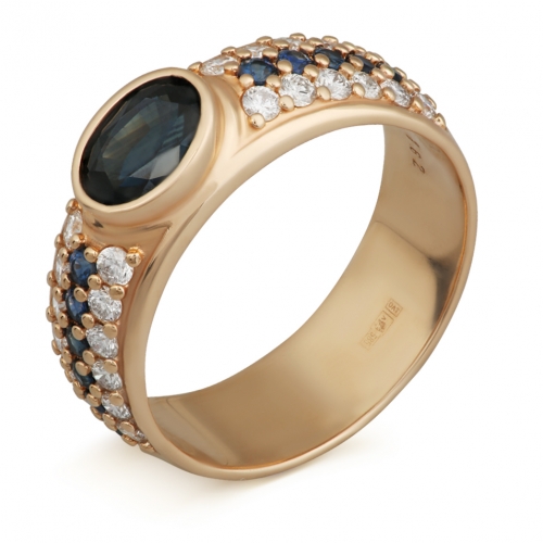 Кольцо из красного золота с сапфирами и бриллиантами