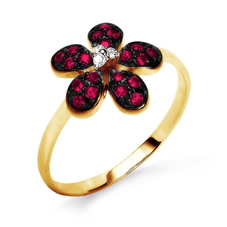 Т931015582 кольцо из желтого золота с рубином и бриллиантом