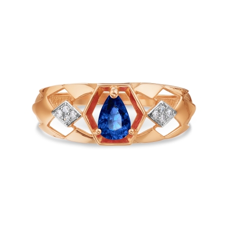 Т141018449 золотое кольцо с сапфиром и бриллиантом