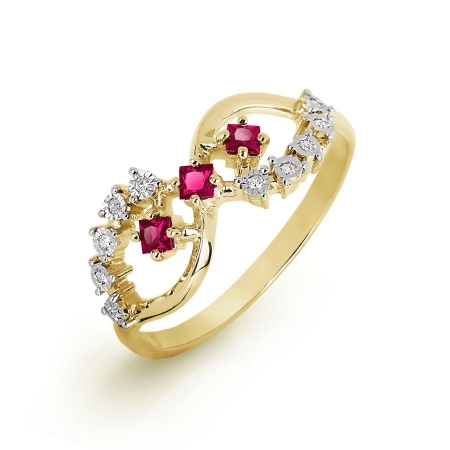 Т945616493 кольцо из желтого золота с рубином и бриллиантом