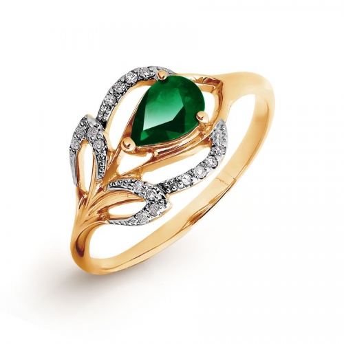 Ювелирный завод Топаз Золотое кольцо Перо с изумрудом, бриллиантами