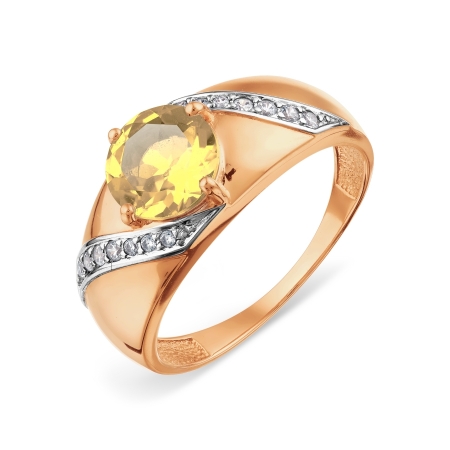 Золотое кольцо с цитрином и фианитами