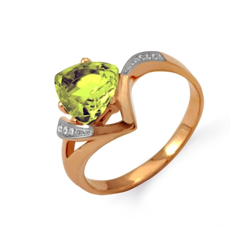 Т143012104 золотое кольцо с хризолитом и фианитами