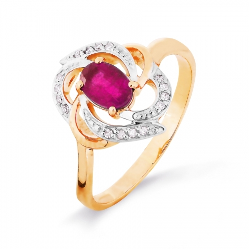 Золотое кольцо Цветок с рубином, бриллиантами