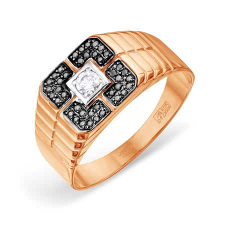 Т141046684 мужское золотое кольцо с swarovski zirconia и черными бриллиантами