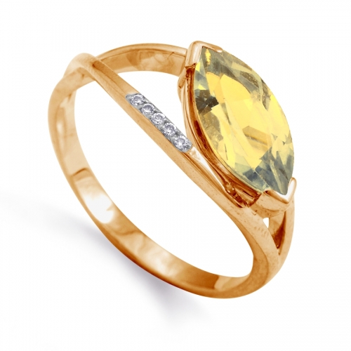 Золотое кольцо с цитрином, фианитами