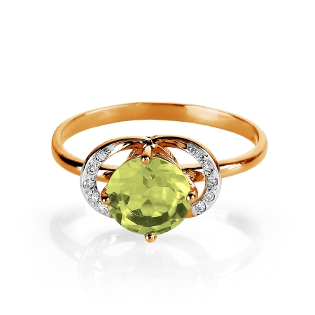 Т141015118 золотое кольцо с хризолитом и бриллиантом