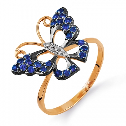 Золотое кольцо Бабочка с сапфирами, бриллиантами