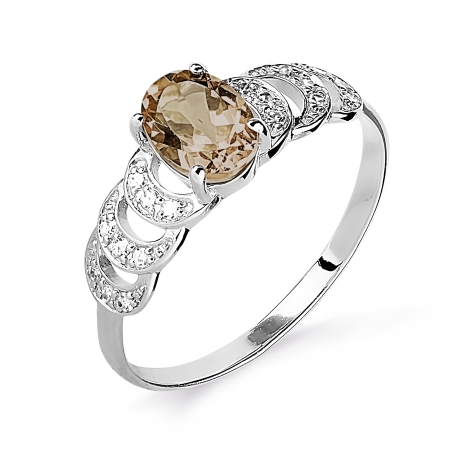Т301015890 кольцо из белого золота с раухтопазом и бриллиантом