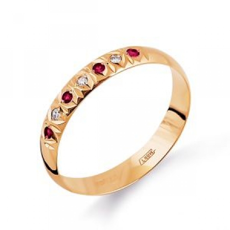 Ювелирный завод Топаз Обручальное золотое кольцо с рубином и бриллиантом
