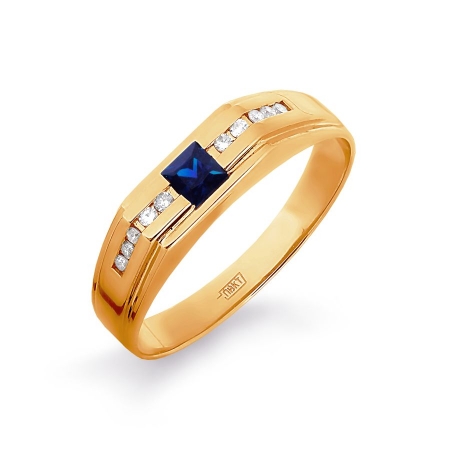 Золотое мужское кольцо с сапфиром, бриллиантами