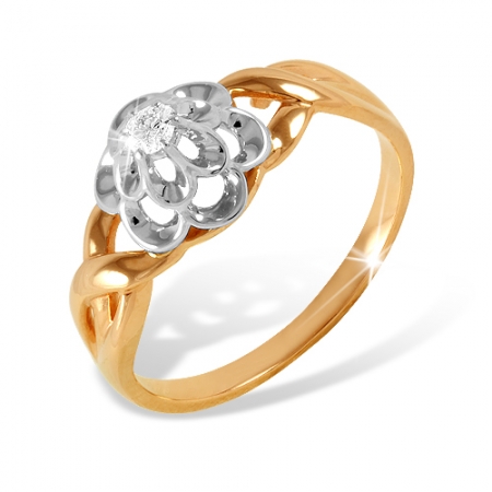 Кольцо “Розочка” из красного золота 585 с бриллиантами