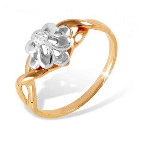 Кольцо “Розочка” из красного золота 585 с бриллиантами