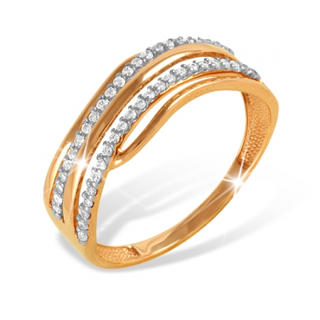 К1322028 кольцо “линии” из красного золота 585 с фианитами