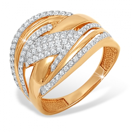 К1324637 кольцо “широкое” из красного золота 585 с фианитами