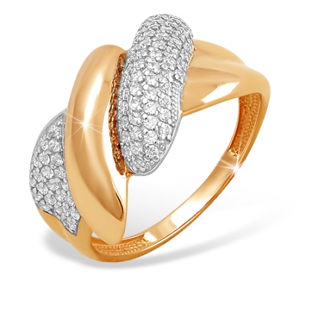 К1325732 кольцо “широкое” из красного золота 585 с фианитами