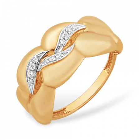 Кольцо “Фактурное” из красного золота 585 с фианитами