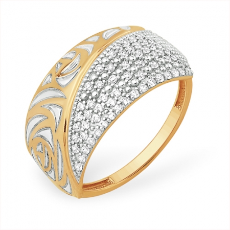 К1328245 кольцо “широкое” из красного золота 585 с фианитами