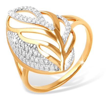 Кольцо “Растительный мир” из красного золота 585 с фианитами