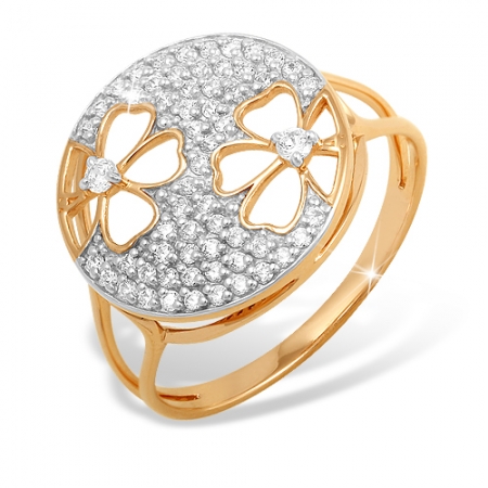 К1324262 кольцо “цветочек” из красного золота 585 с фианитами