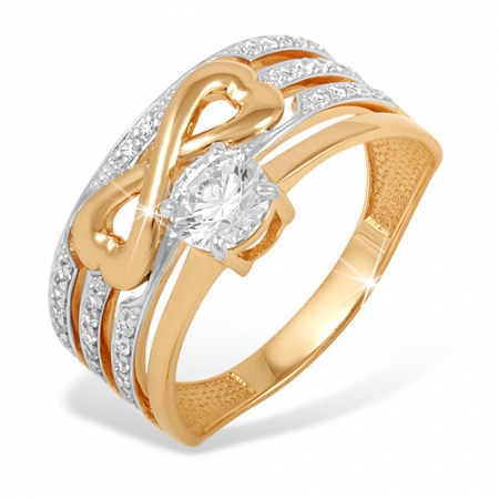 Кольцо “Бесконечность” из красного золота 585 с фианитами, фианитами Swarovski