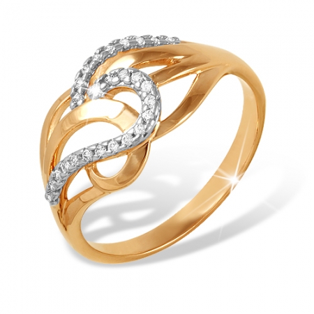 К1321959 кольцо “линии” из красного золота 585 с фианитами
