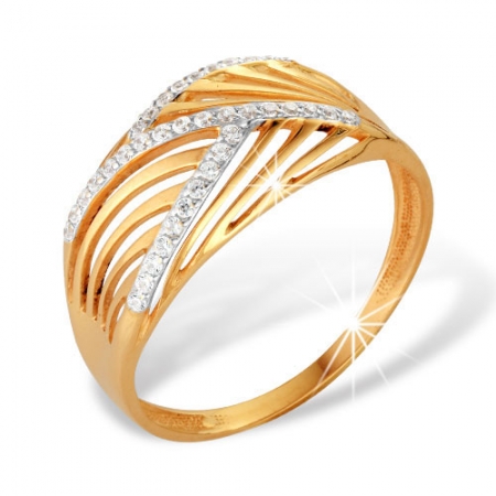 Кольцо “Линии” из красного золота 585 с фианитами