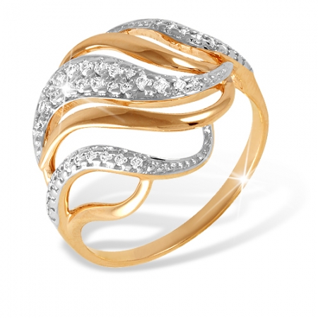 К1322588 кольцо “широкое” из красного золота 585 с фианитами