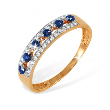 К1332236 кольцо “дорожка” из красного золота 585 с бриллиантами, сапфирами
