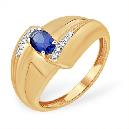 К1389638 кольцо “широкое” из красного золота 585 с бриллиантами, сапфирами гт
