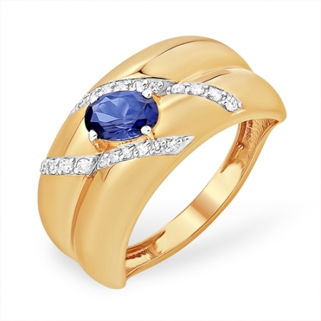 К1389636 кольцо “широкое” из красного золота 585 с бриллиантами, сапфирами гт
