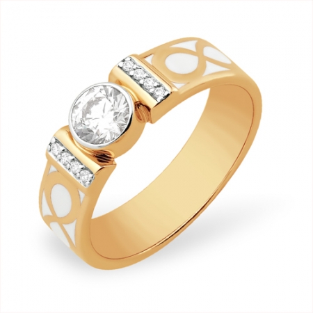 Кольцо “Глухая закрепка” из красного золота 585 с фианитами, фианитами Swarovski
