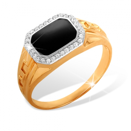 КП1392948 кольцо “печатка” из красного золота 585 с фианитами