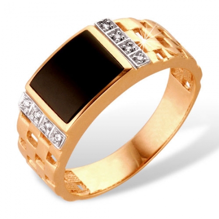 КП1320003 кольцо “печатка” из красного золота 585 с фианитами