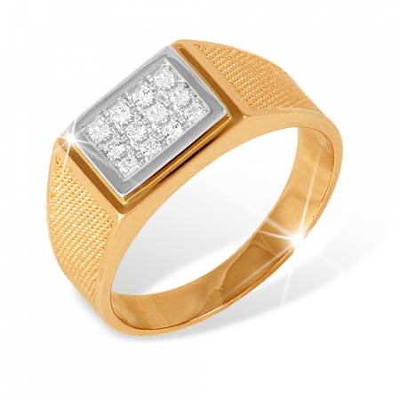 КП1322450 кольцо “печатка” из красного золота 585 с фианитами